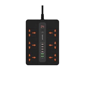 Porodo Power Strip, 6 Power Socket & 6 Ports, Black - PD-FWCH009-3M-BK